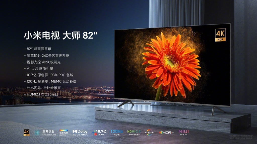 Xiaomi Mi TV Master Series With 82″, 4K and 8K with Cinematic Experience