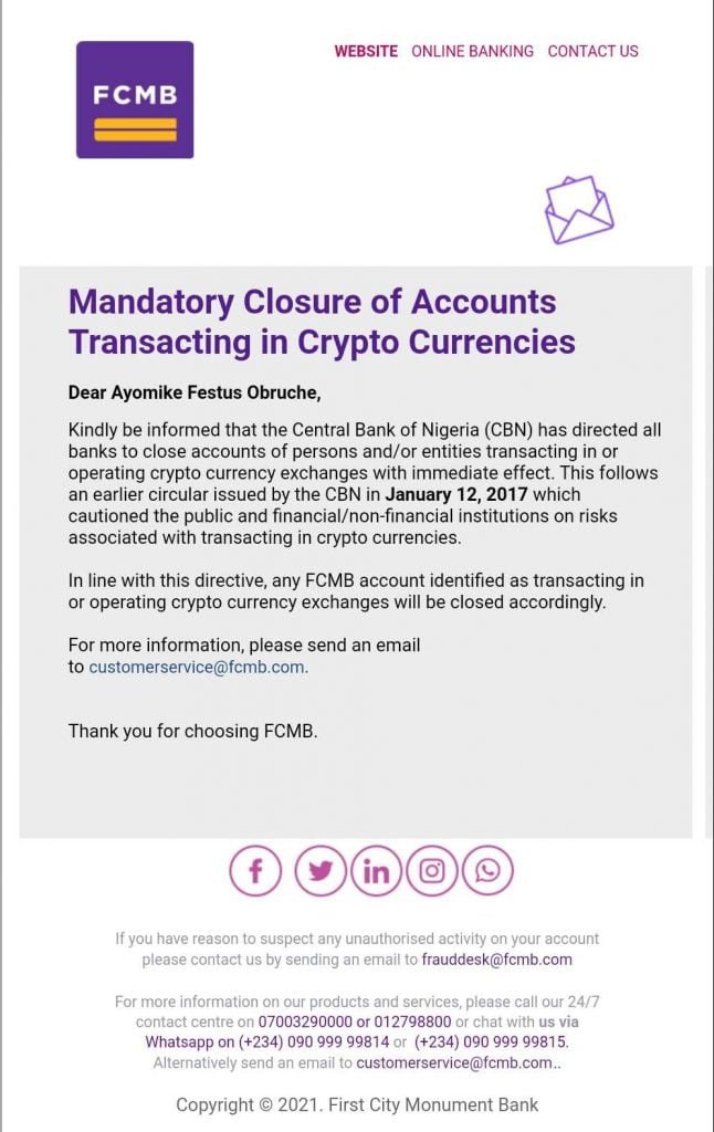 CBN Crypto Trade Ban