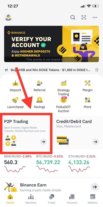 trade crypto on Binance App using P2P