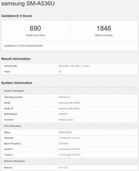 Galaxy A53 geekbench score