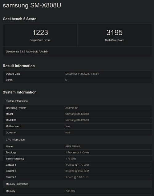 Galaxy Tab S8+ Geekbench