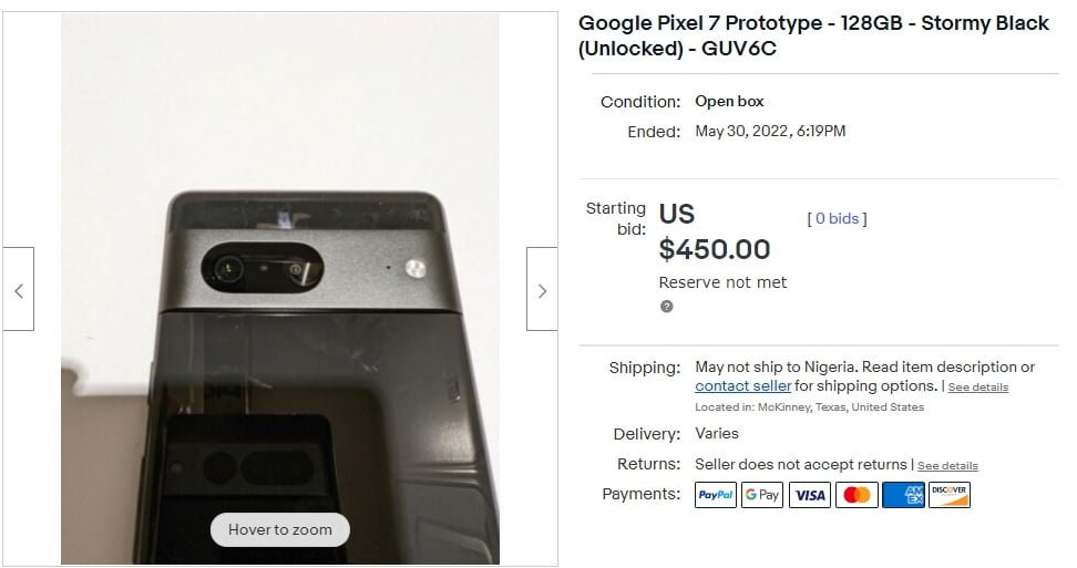 Google Pixel 7 listed for sale on eBay