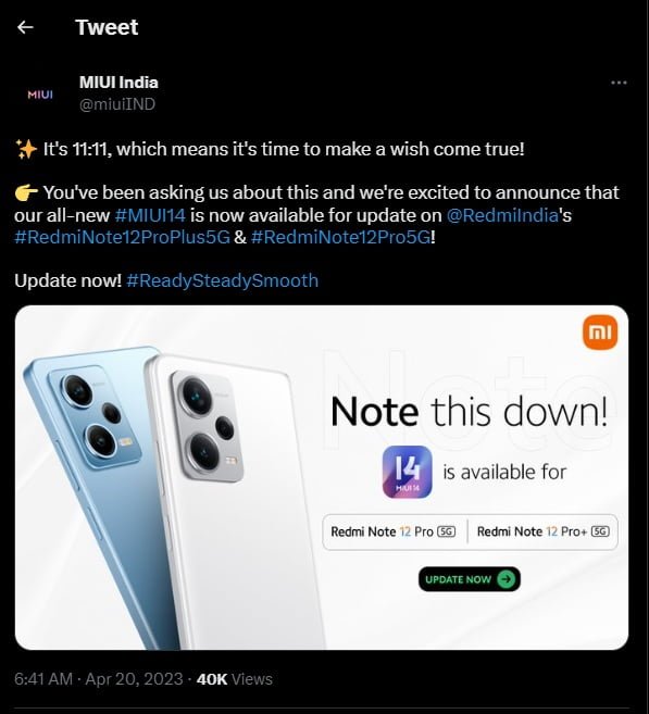 MIUI 14 update for Redmi Note 12 Pro and Pro+