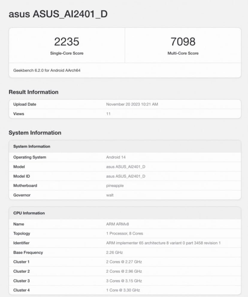 Asus ROG Phone 8 Ultimate Geekbench scores